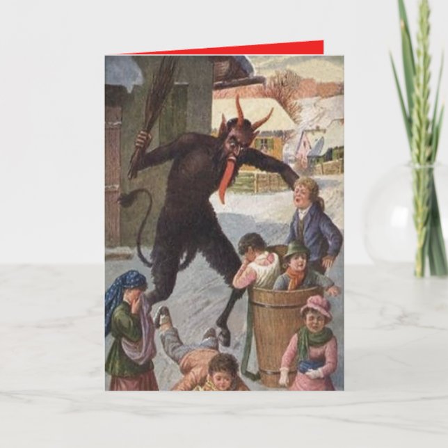 Cartão De Festividades Krampus Punishing Kidnapping Children Winter (Frente)