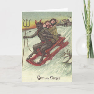 Cartão De Festividades Krampus sequestrando crianças no trenó