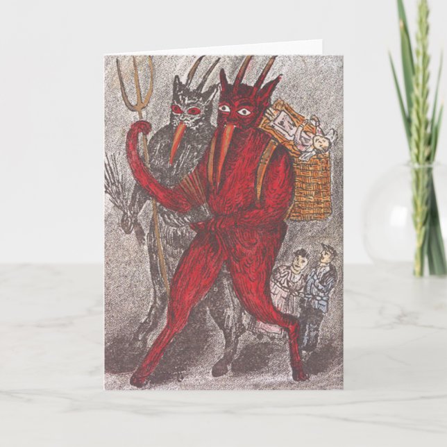Cartão De Festividades Krampus Tomando Criança (Frente)