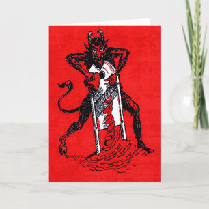 Cartão De Festividades Krampus Vermelho Fatiando Coração