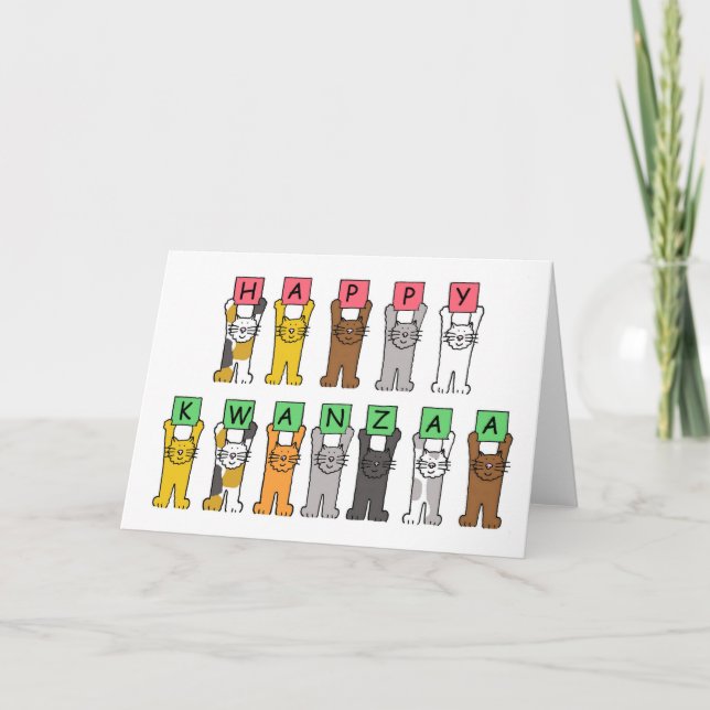 Cartão De Festividades Kwanzaa feliz, gatos dos desenhos animados (Frente)