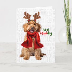 Cartão De Festividades Labradoodle Cachorro Piadas Pulgas Navidog Natal