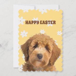 Cartão De Festividades Labradoodle Felz pascoa Amarelo Cão Floral Holida