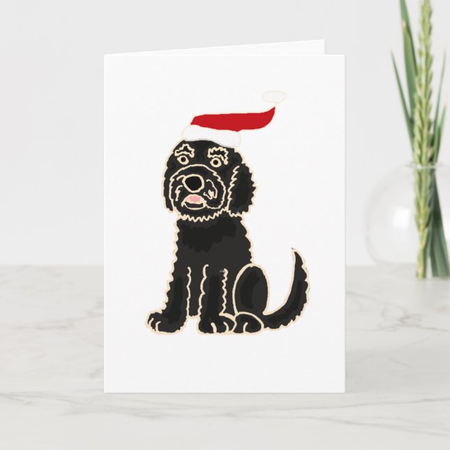 Cartão De Festividades Labradoodle preto engraçado na arte do Natal do (Frente)
