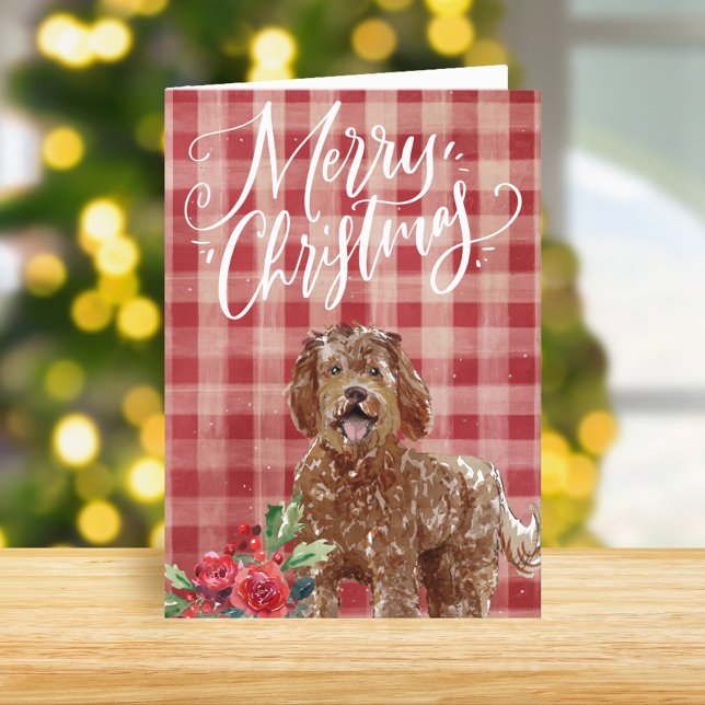 Cartão De Festividades Labradoodle Red Xadrez Christmas (Criador carregado)