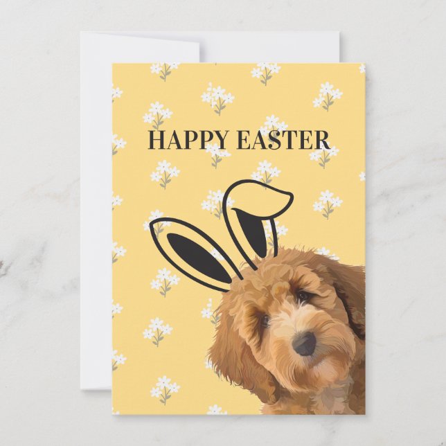 Cartão De Festividades Labradoodle Yellow Floral Bunny Ouve Páscoa Engraç (Frente)