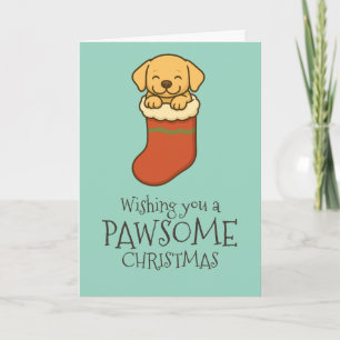 Cartão De Festividades Labrador Amarelo em Meia de Natal
