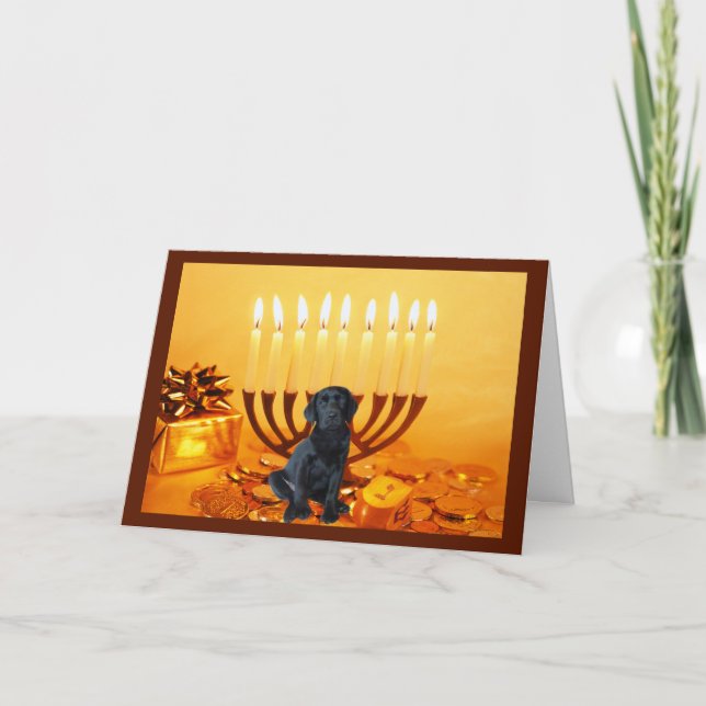 Cartão De Festividades Labrador Retriever Chanukah Card Menorah (Frente)