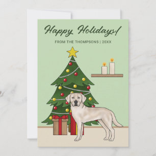 Cartão De Festividades Labrador Retriever Creme Verde Natal Festivo