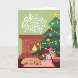 Cartão De Festividades Labrador Retriever Dormindo em Casa Feliz Natal 