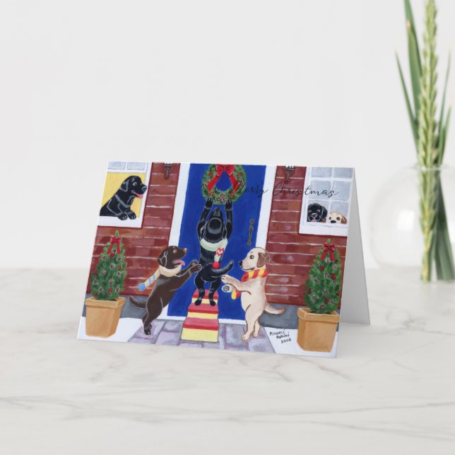 Cartão De Festividades Labradores de diversão de Natal (Frente)