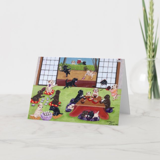 Cartão De Festividades Labradores do Dia do ano novo japonês (Frente)