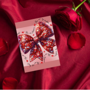 Cartão De Festividades Laço de Valentino com Lantejoulas Vermelhas Glamou