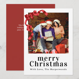 Cartão De Festividades Laço Elegante de Fita Vermelha Natal Foto Merry Ch