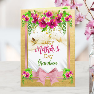 Cartão De Festividades Laço Rosa Floral Tropical Dia das Mães Personalizá