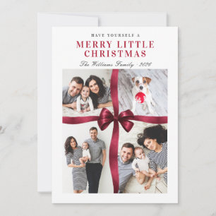 Cartão De Festividades Laço Vermelho de Natal Alegre 4 Fotos de Natal