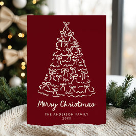 Cartão De Festividades Laços Árvore de Natal Caprichosa Cranberry Sem-Fot