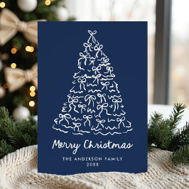 Cartão De Festividades Laços de árvore de Natal caprichosos Navy Não-foto