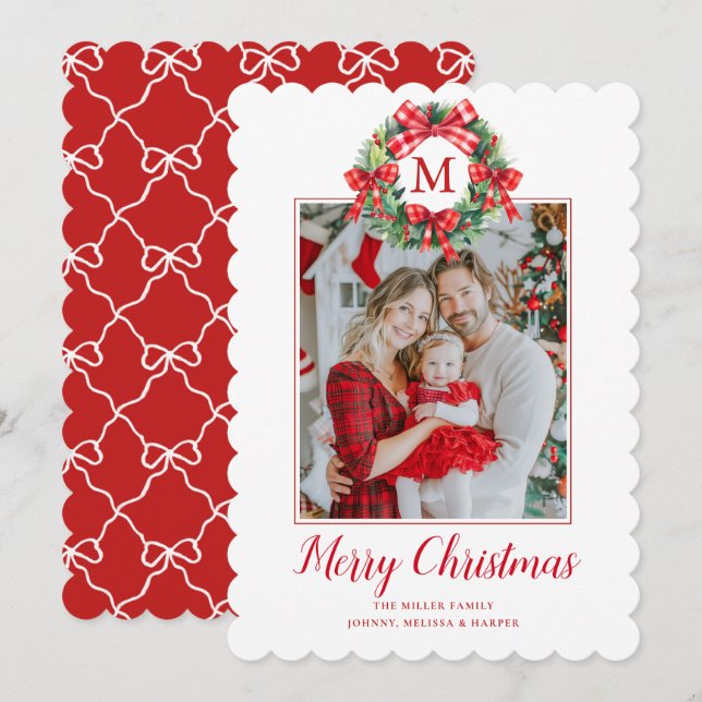 Cartão De Festividades Laços de Grinalda de Natal Grandmillennial Monogra (Frente/Verso)