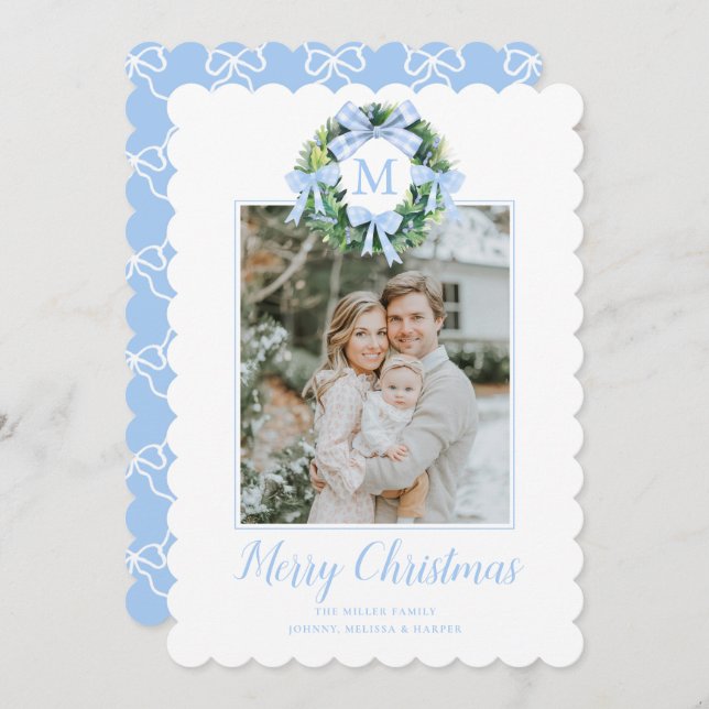 Cartão De Festividades Laços de Grinalda de Natal Grandmillennial Monogra (Frente/Verso)