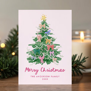 Cartão De Festividades Laços de Natal Árvore Caprichosa Rosa Não-Foto