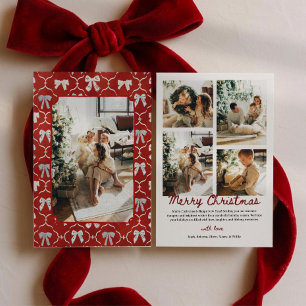 Cartão De Festividades Laços Vermelhos de Coquete Multi-Foto Natal