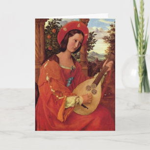 Cartão De Festividades Lady in Red playing a Lute