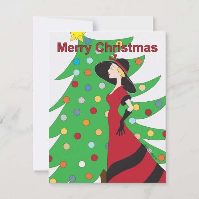 Cartão De Festividades Lady no vermelho Felry Christmas Flat Card (Frente)