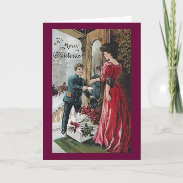 Cartão De Festividades Lady Receives Christmas Delivery (Frente)