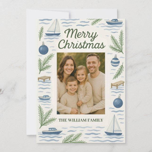 Cartão De Festividades Lake Theme Photo Customizable Christmas Card (Frente)