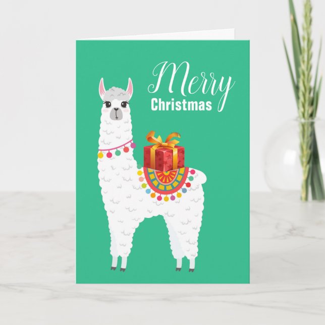 Cartão De Festividades Lama bonitinha de Natal Funky Alpaca (Frente)
