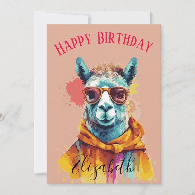 Cartão De Festividades Lama Love & Laughter Happy Birthday Name (Frente)