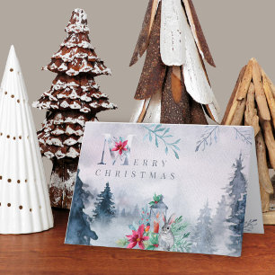 Cartão De Festividades Lâmpada de Aquarela da Floresta de Inverno