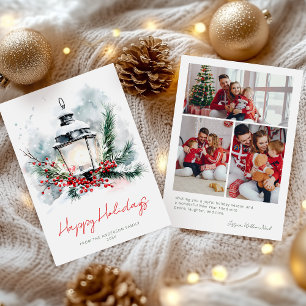 Cartão De Festividades Lâmpada de Inverno Natal Foto da Família