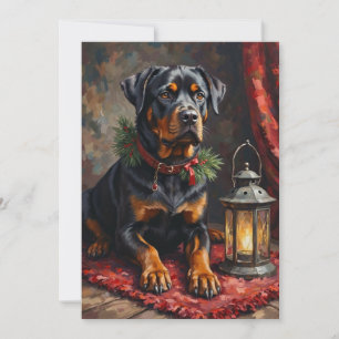 Cartão De Festividades Lâmpada de Natal de Cão Rottweiler Digno