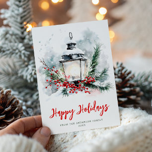 Cartão De Festividades Lâmpada Festiva de Natal em Aquarela