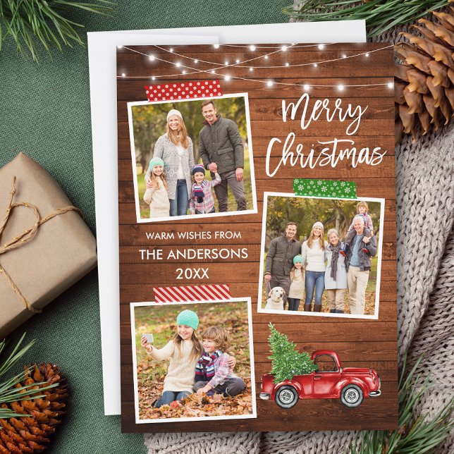 Cartão De Festividades Lâmpadas De Madeira De Caminhão De Fita De Artesan (Customize to add text to back of card.)