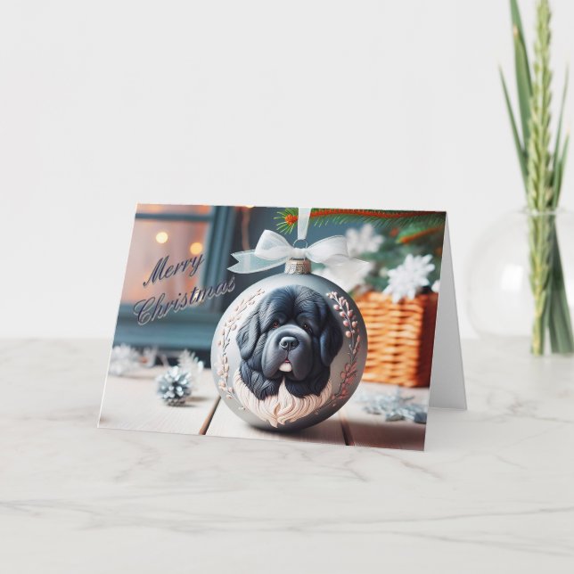 Cartão De Festividades Landseer da Terra Nova no Enfeites de natal (Frente)