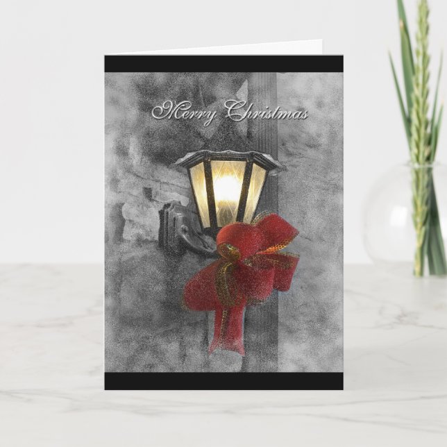 Cartão De Festividades Lanterna de Natal na Neve (Frente)