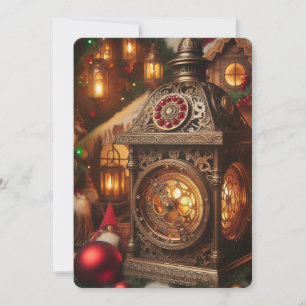 Cartão De Festividades Lanterna Ornamentada de Natal Steampunk do Papai N