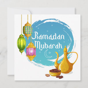 Cartão De Festividades Lanternas Coloridas do Ramadan Mubarak, Tâmaras e