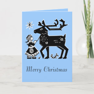 Cartão De Festividades Lapland Girl Holds Reindeer Christmas Card