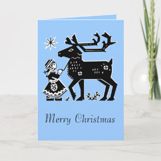 Cartão De Festividades Lapland Girl Holds Reindeer Christmas Card