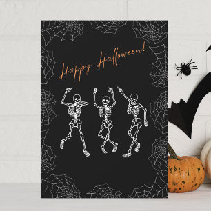 Cartão De Festividades Laranja Black White Dancing Skeletons Halloween