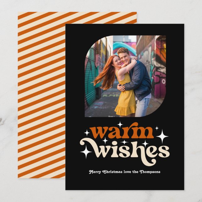 Cartão De Festividades Laranja Queimada e Champanhe Foto Retrô de Natal (Frente/Verso)