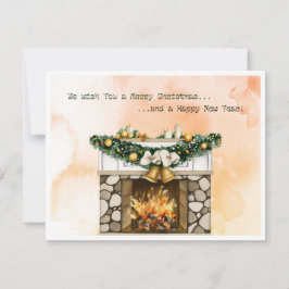 Cartão De Festividades Lareira de Natal de Aquarela