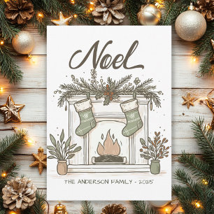 Cartão De Festividades Lareira Rústica Desenhada à Mão Natal Noel Christm