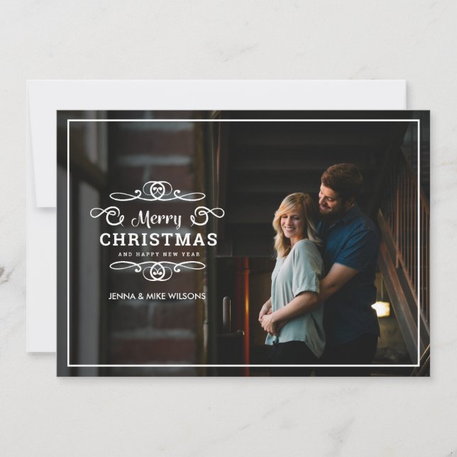 Cartão De Festividades Large photo frame Christmas + New Year Typography (Frente)