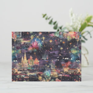 Cartão De Festividades Las Vegas Natal e Ano Novo em Aquarelas