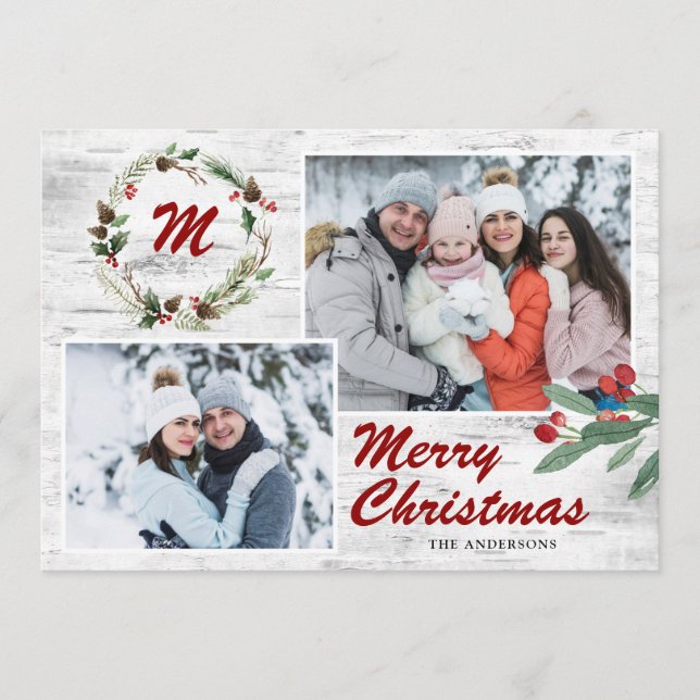 Cartão De Festividades Latido de Colagem de Fotos do Natal Holly 2 (Frente)